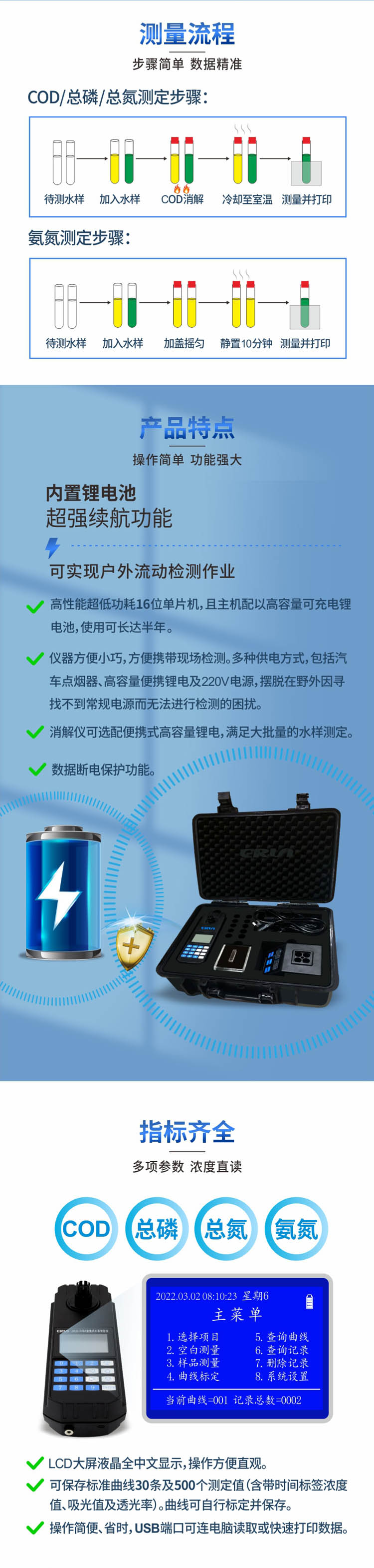 便攜式多參數(shù)COD、氨氮、總磷、總氮水質(zhì)測定儀